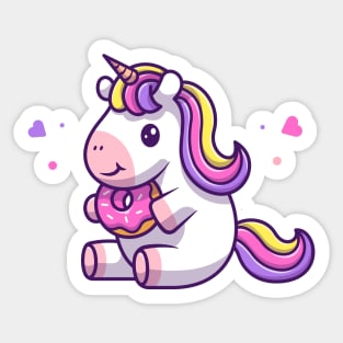 Cute Unicorn Holding Doughnut Cartoon Sticker